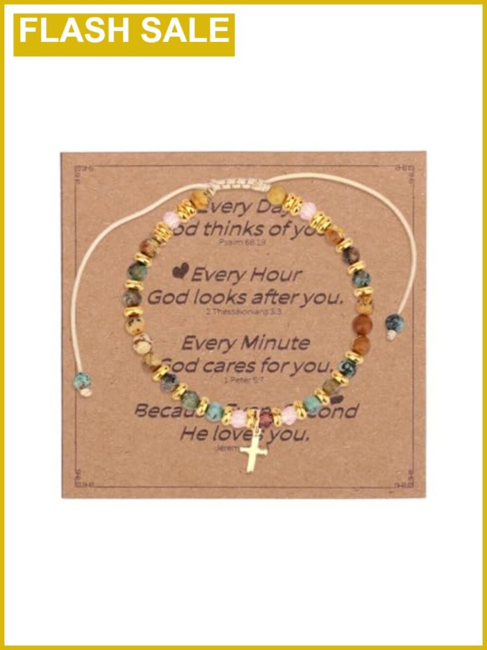 Natural Stone Cross Bracelet Inspirational Copper Alloy Adjustable